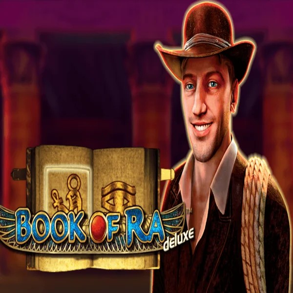 Book of Ra Deluxe online game logo by Novomatic on heycasino.eu